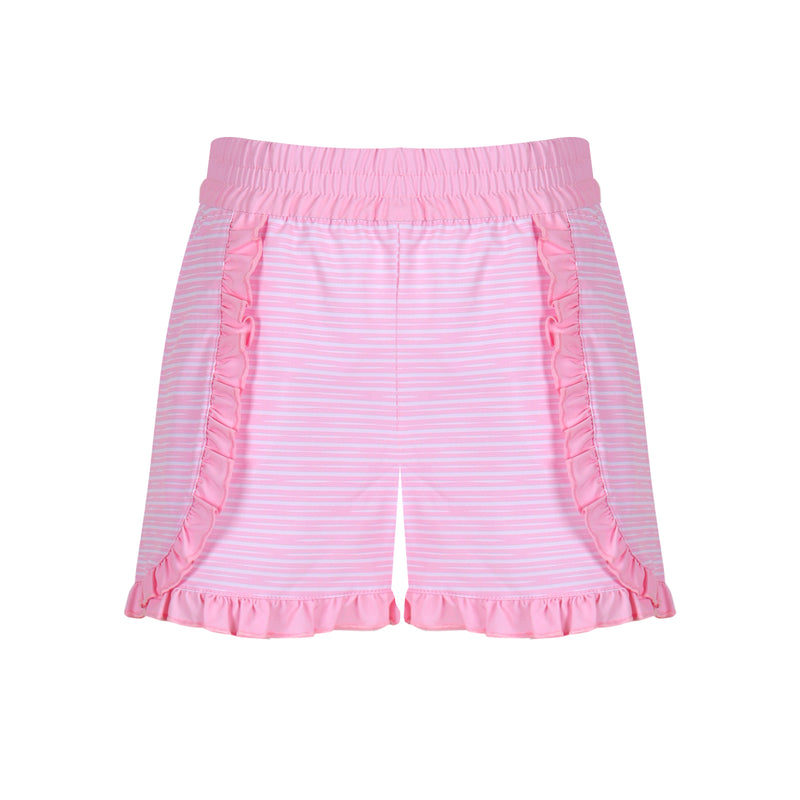 Girls Sutton Ruffle Trim Woven Golf & Tennis Shorts  -Sonoma Stripe Blush Shorts TurtlesAndTees   