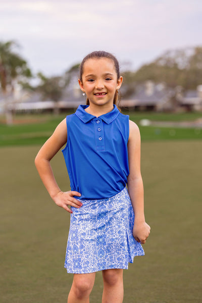 Girls Rylee Golf & Tennis Sleeveless Polo -Oasis Blue Shirts & Tops TurtlesAndTees   