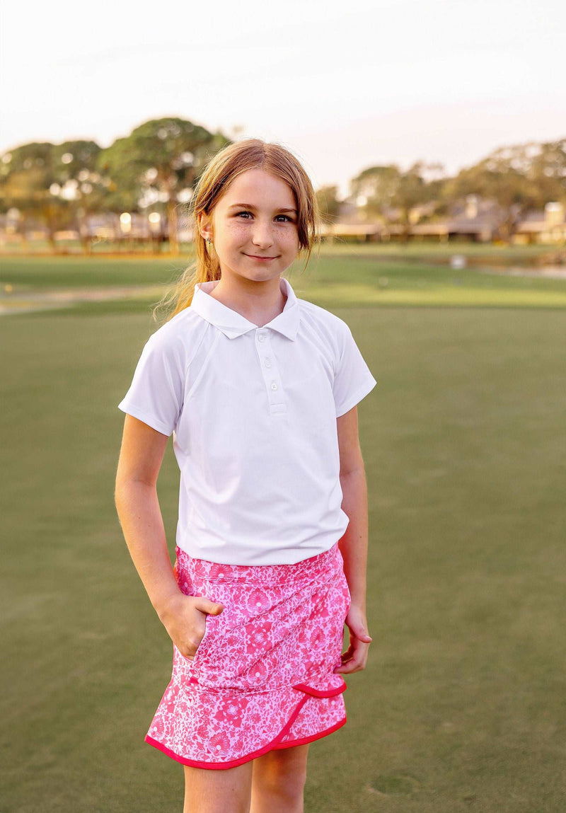 Girls Reagan Golf & Tennis Cap Sleeve Polo-White  TurtlesAndTees   
