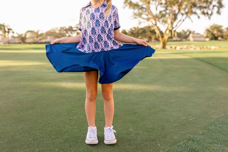 Girls Teagan Short Sleeve Swing Golf & Tennis  Dress-On The Pin Pink Dresses TurtlesAndTees   