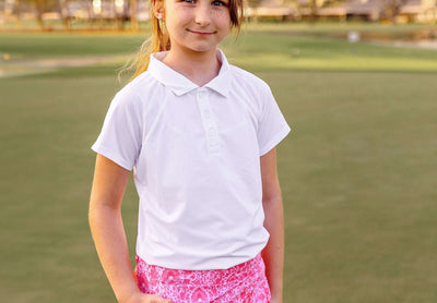 Girls Reagan Golf & Tennis Cap Sleeve Polo-White  TurtlesAndTees   