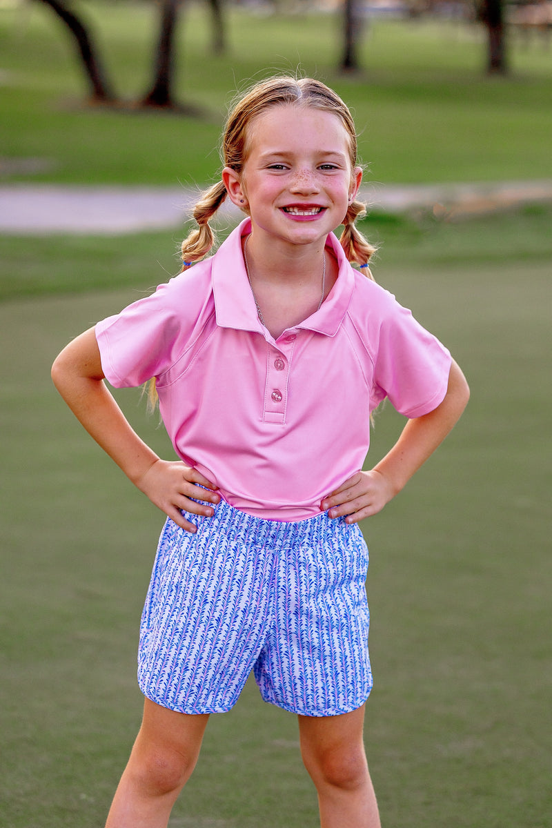 Girls Reagan Cap Sleeve Polo - Pink Lady