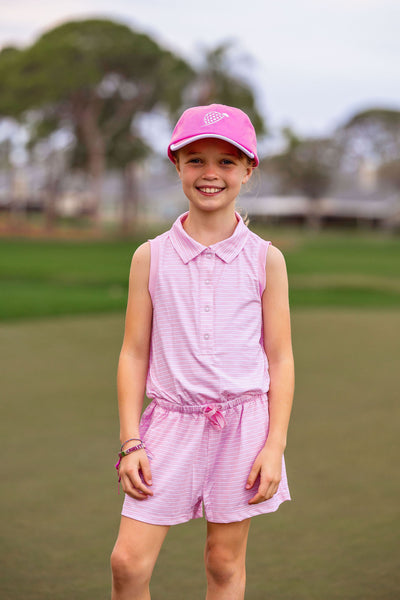 Girls Nellie Knit Golf & Tennis Romper-Sonoma Stripe Blush  TurtlesAndTees   