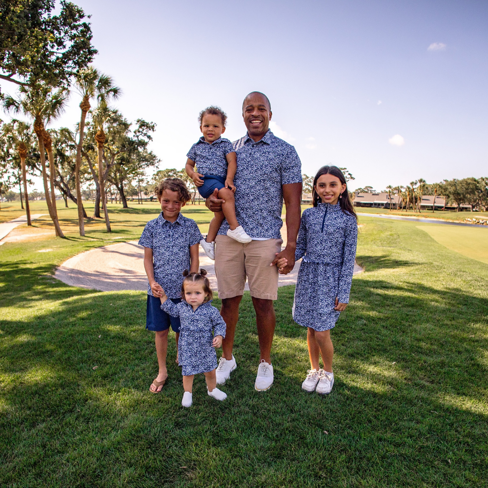 long sleeve family photo dress Mini Girls Farah Golf Dress Secret Garden Navy Lime