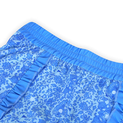 Girls Sutton Ruffle Trim Woven Golf & Tennis Shorts  -Riviera Glacial Blue Shorts TurtlesAndTees   