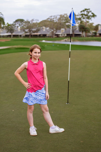 Girls Rylee Golf & Tennis Sleeveless Polo -Raspberry Shirts & Tops TurtlesAndTees   