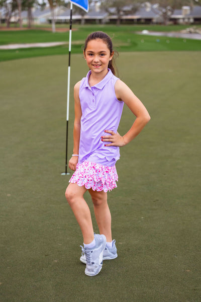 Girls Rylee Golf & Tennis Sleeveless Polo -Lavender Shirts & Tops TurtlesAndTees   
