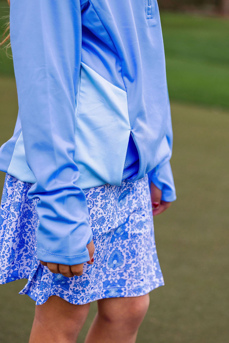 Girls Rowan 1/4 Zip Golf & Tennis Pullover  -Glacial Blue Outerwear TurtlesAndTees   