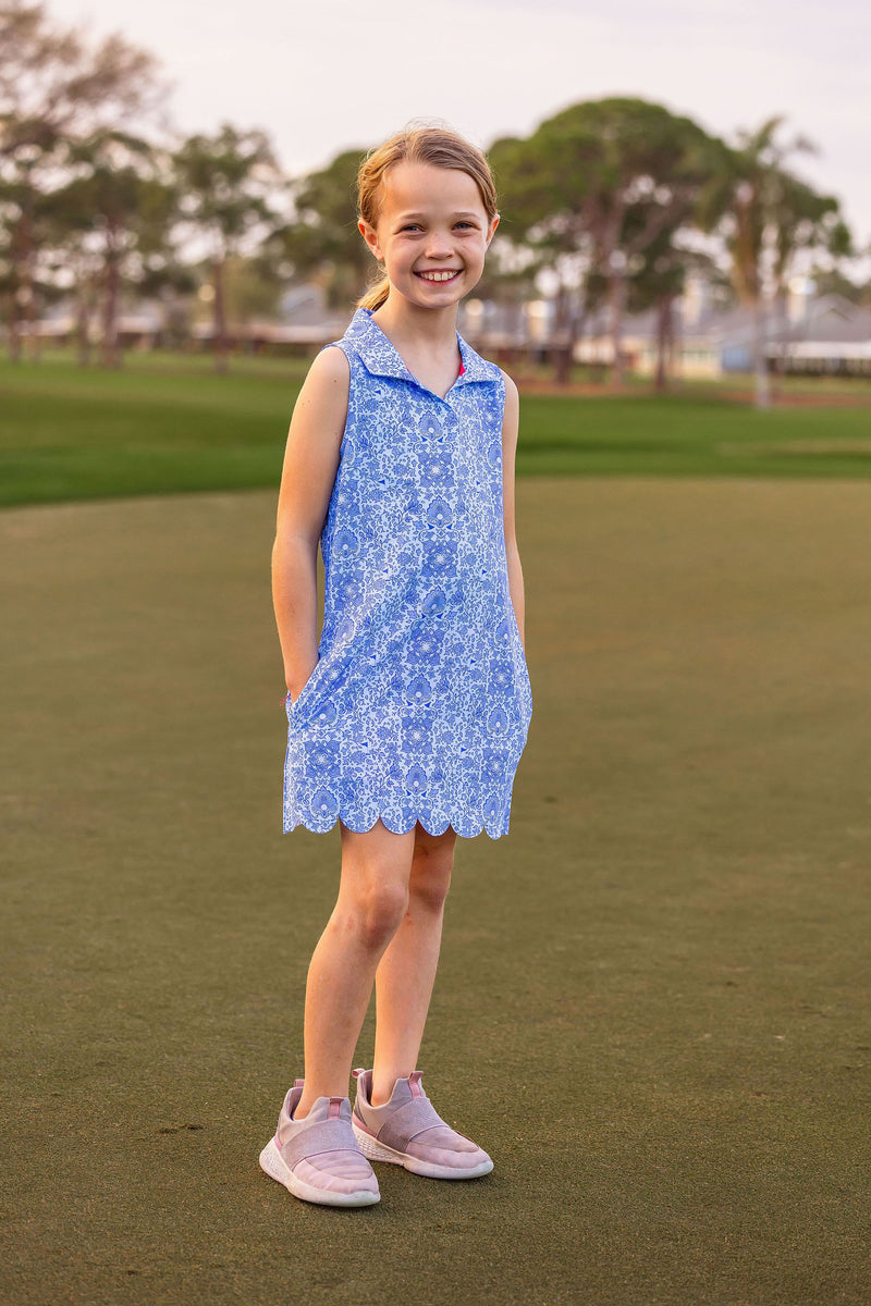 Girls Natalee Woven Golf & Tennis Shift Dress -Riviera Glacial Blue Girls Natalee Woven Golf & Tennis Shift Dress -Riviera Glacial Blue