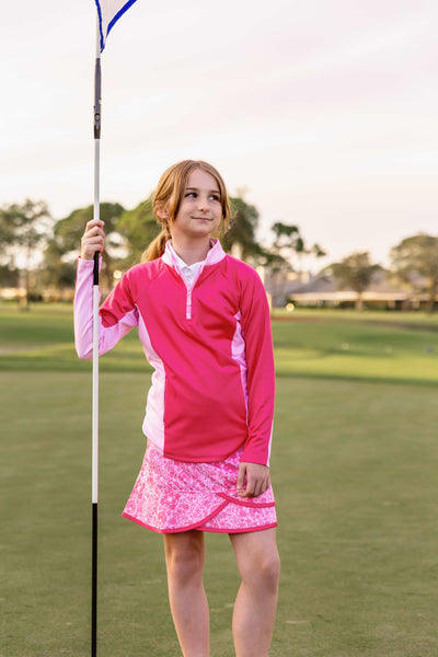 Girls Rowan 1/4 Zip Golf & Tennis Pullover  -Raspberry Outerwear TurtlesAndTees   
