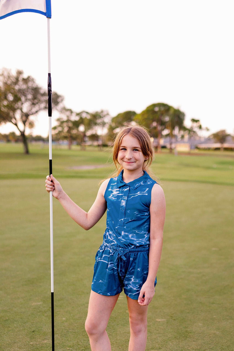 Girls Nellie Knit Golf & Tennis Romper-Deep End Twilight romper TurtlesAndTees   