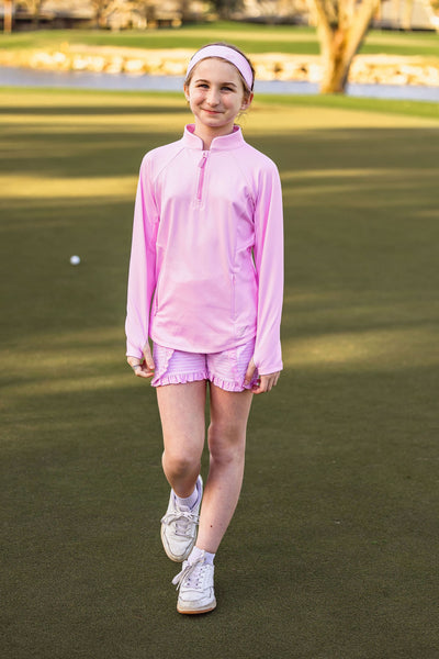 Girls Rowan 1/4 Zip Golf & Tennis Pullover  -Blush Outerwear TurtlesAndTees   