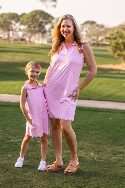 Girls Natalee Woven Golf & Tennis Shift Dress -Sonoma Stripe Blush Dresses TurtlesAndTees   