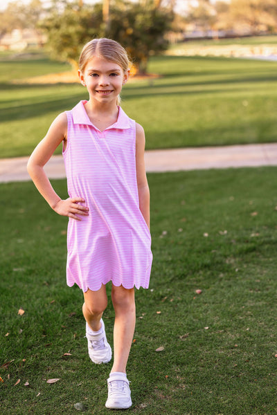 Girls Natalee Woven Golf & Tennis Shift Dress -Sonoma Stripe Blush Dresses TurtlesAndTees   