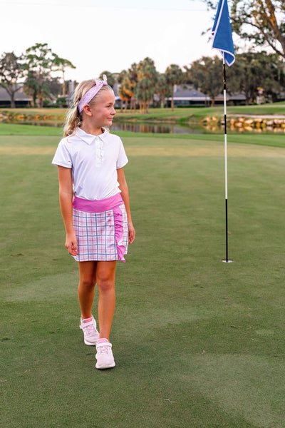 Girls Hattie  Golf & Tennis Skort-Check Me Out-Pink Skorts TurtlesAndTees   