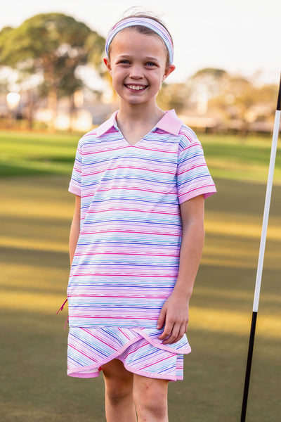 Girls Nora Cap Sleeve Scalloped Bottom Golf & Tennis Dress -Sonoma Stripe Multi Dresses TurtlesAndTees   