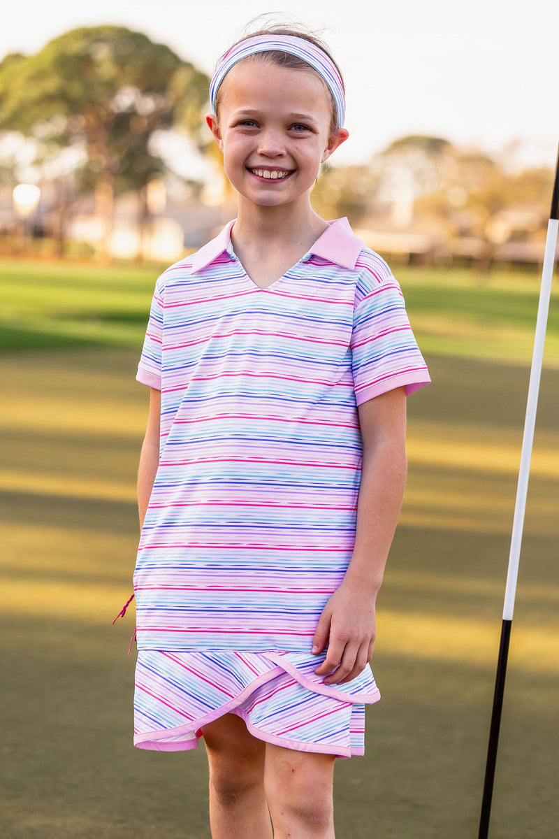 Girls Nora Cap Sleeve Scalloped Bottom Golf & Tennis Dress -Sonoma Stripe Multi Dresses TurtlesAndTees   