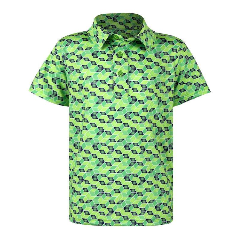 Turtles and Tees green geometric print boys golf polo
