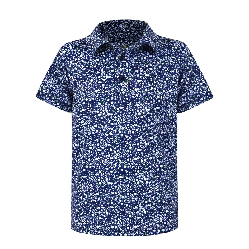 Turtles and Tees green navy blue floral print boys golf polo