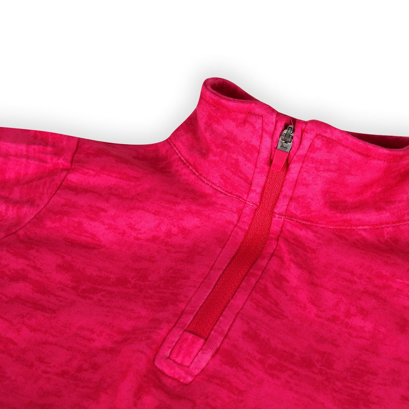 Zip collar of a Turtles and Tees hot pink toddler long sleeve dress