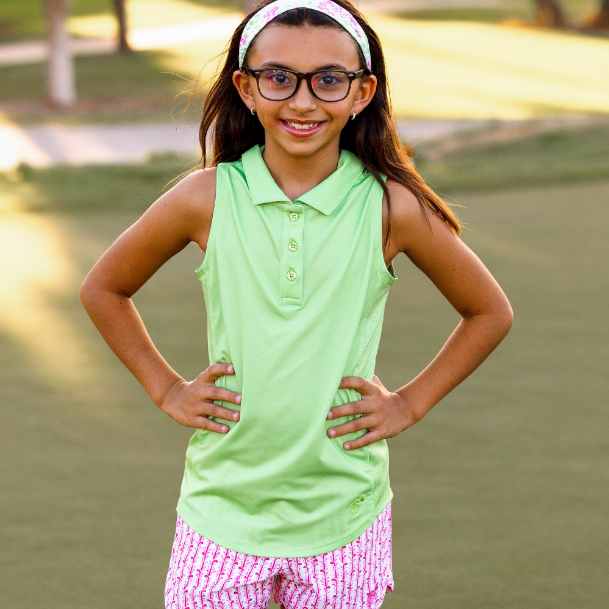 Girls Elsie Sleeveless Polo - Lime