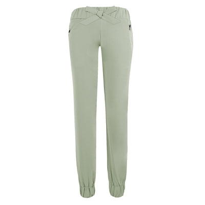 Girls active joggers. The girls active joggers are light green with zipper pockets and a bow on the front of the waistband.
